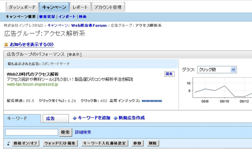 図3　A/Bテストのための広告クリエイティブを作るには、［新規広告作成］をクリックする。