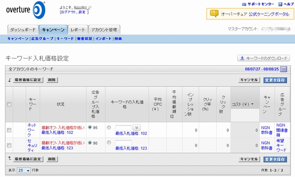 今までの入札価格より最低入札価格が上がると、広告掲載がオフになってしまう点に注意