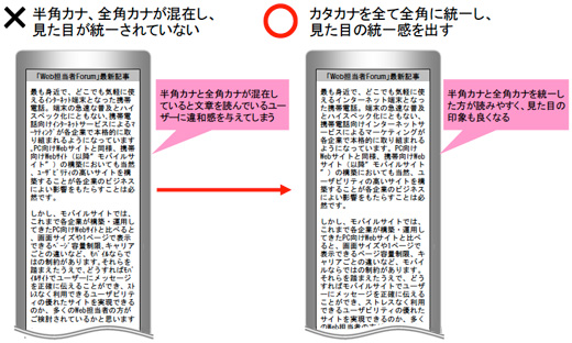 半角カナ、全角カナを文章に混在させずに統一する