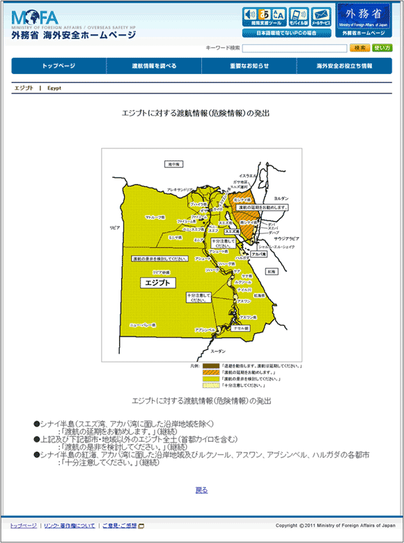 図8：エジプトに対する渡航情報（危険情報）の発出