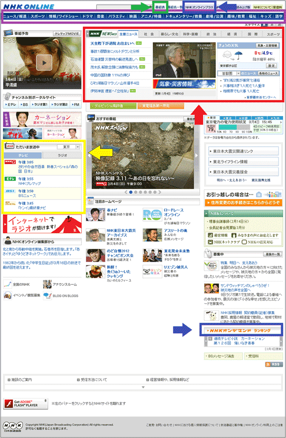 図4：「NHKオンライン」のトップページ