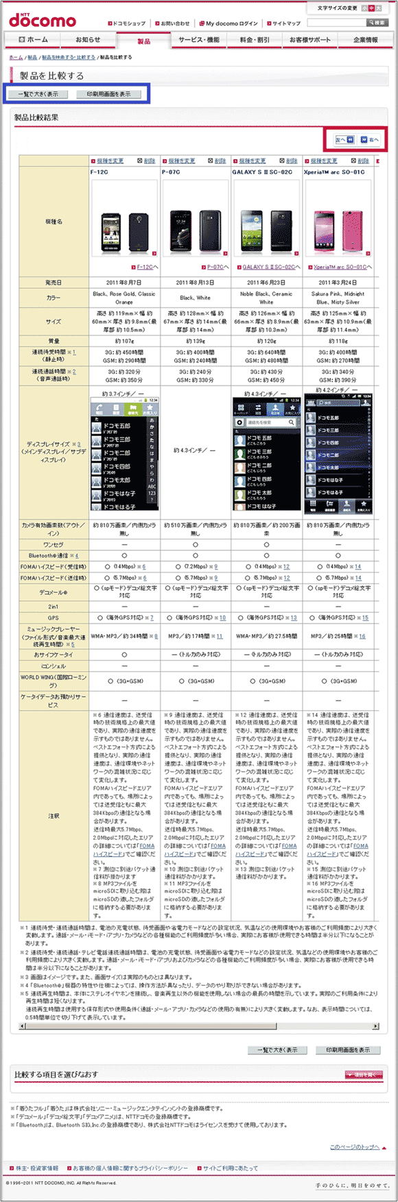 図24：「製品比較結果」ページ