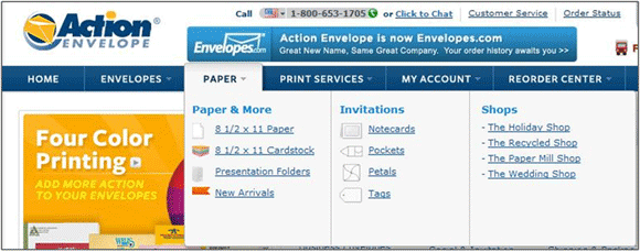 図8：「Action Envelope」のメガドロップダウンメニューで、グローバルナビゲーションの「PAPER」を選択した画面