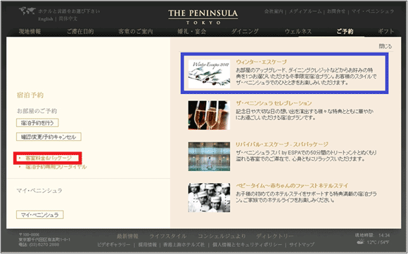図10：「客室料金＆パッケージ」のページ