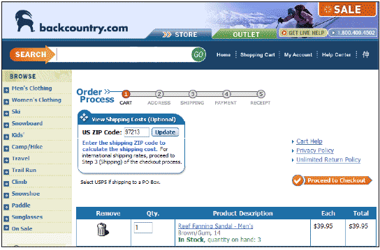 図11　送料がわかりやすい、Backcountry.comのショッピングカート