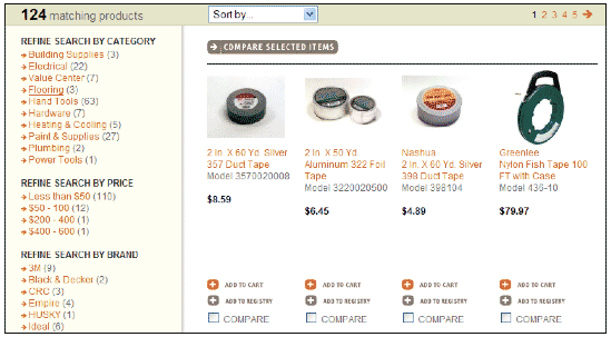 図14　HomeDepot.comで「テープ」を検索したときの例