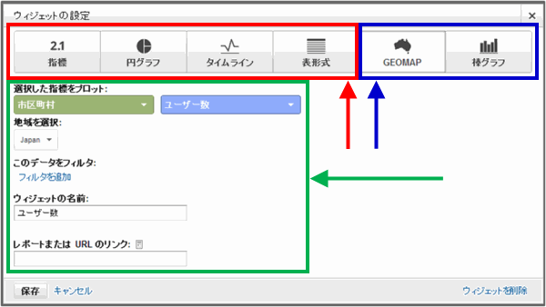 「ウィジェットの設定」で「GEOMAP」を選択した設定画面