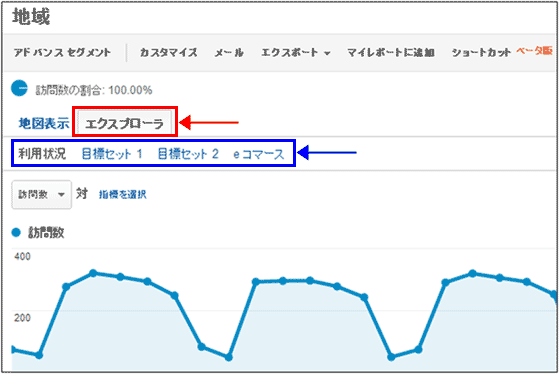 図9：「エクスプローラ」タブを表示した画面