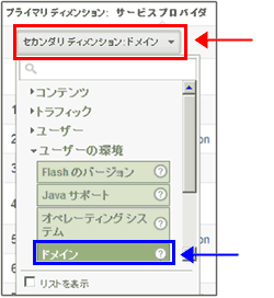 図3：［セカンダリディメンション］で［ドメイン］をクリックする