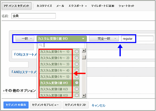 図5：新しいカスタムセグメント作成画面