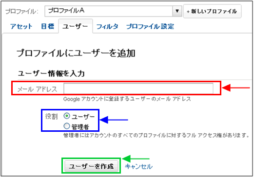 図2：「プロファイルにユーザーを追加」の画面