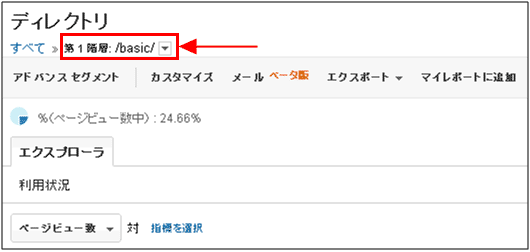 図5：ドリルダウンして「/basic/」ディレクトリの第2階層ディレクトリが表示されたレポート画面の上部