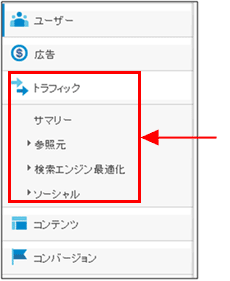 図3：“参照元”が有効な［トラフィック］メニュー群