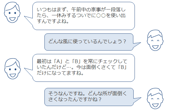 インタビュー調査中の会話の流れの例