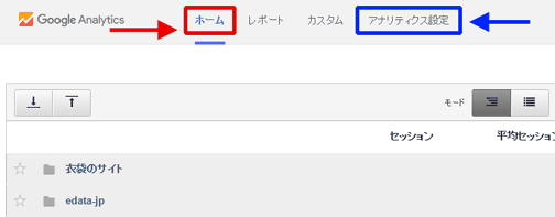 図2：Googleアナリティクスの「ホーム」画面