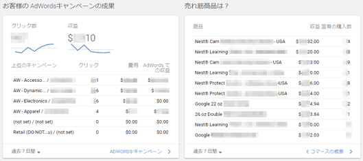 図7：「ADWORDSキャンペーン」と「Eコマースの概要」