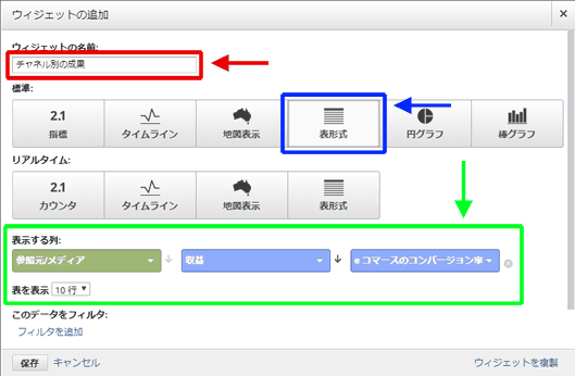 図8：表形式のウィジェット設定例①