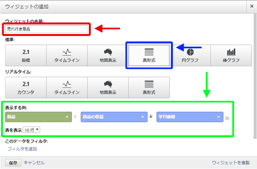 図9：表形式のウィジェット設定例②