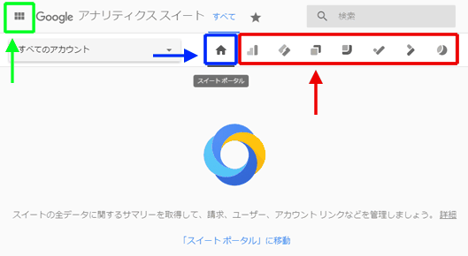 図2：画面左上にあるアカウント＞プロパティ＞ビューのプルダウンをクリックした画面