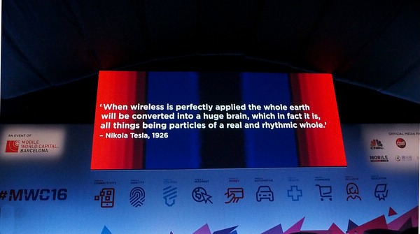 When wireless is perfectly applied the whole earth will be converted into a huge brain, which in fact it is, all things being particles of a real and rhythmic whole. 
instruments through which we shall be able to do all this, will fit in our vest pocket.