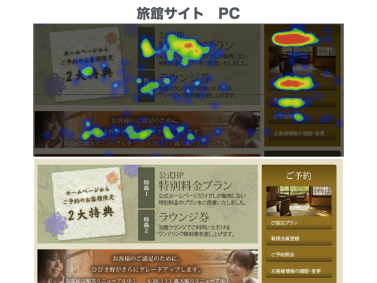 ［図　旅館サイトのクリックヒートマップ］