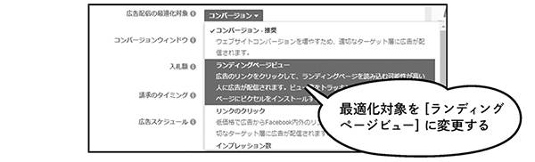 最適化対象を［ランディングページビュー］に変更する