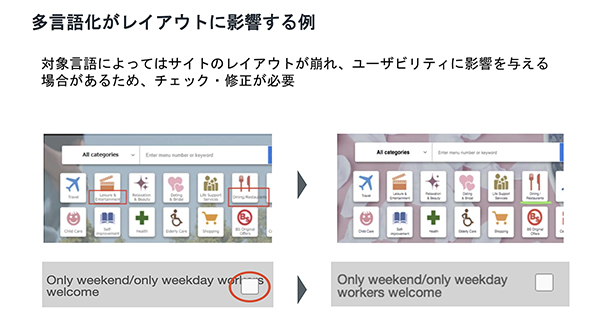 言語によってはレイアウトが崩れてユーザビリティが損なわれる