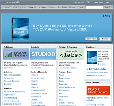 マクロメディアのウェブサイト