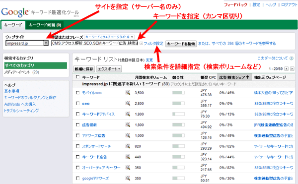 キーワード最適化ツール