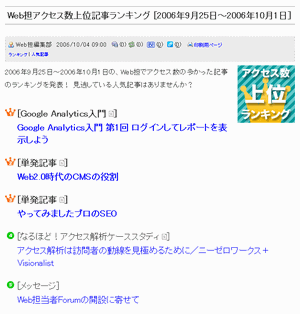 2006年9月25日～2006年10月1日のランキング