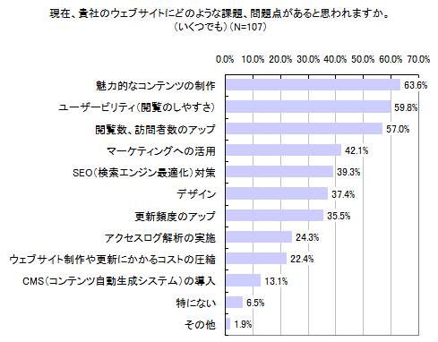 図10 現在、貴社のウェブサイトにどのような課題、問題点があると考えていますか。