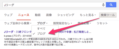 ニュース検索の検索オプションでブログを選択