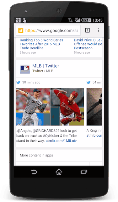 モバイル検索結果に差し込まれたMLBのツイート