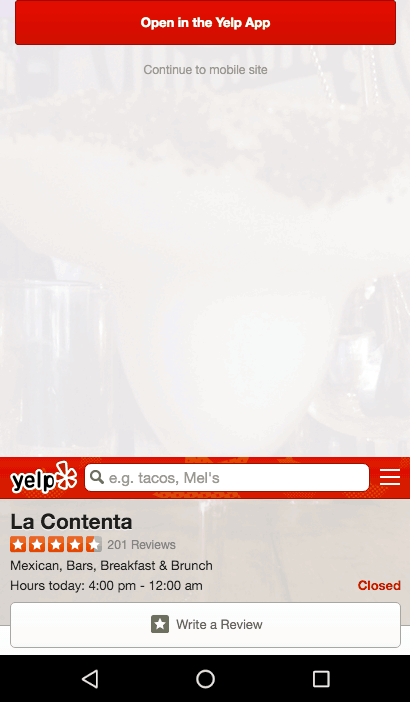 Yelpのページ、下にスクロール