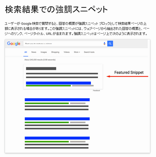 検索結果での強調スニペット