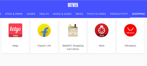 Outwebのショッピングカテゴリ