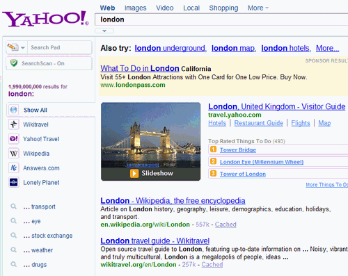 Yahoo.comでlondonを検索