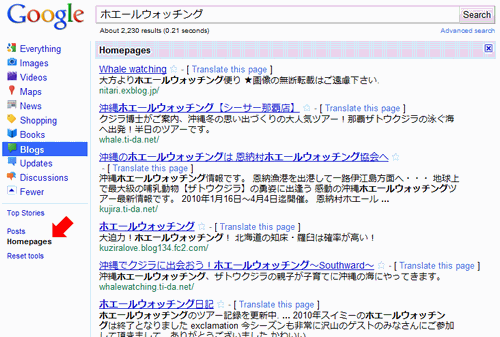 Homepageに絞り込んだブログ検索