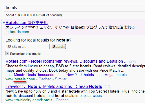 hotelsのSERP