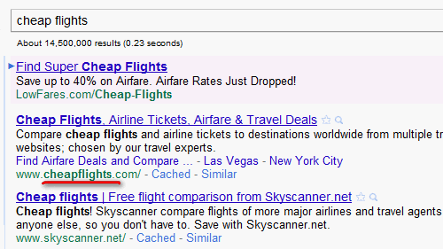 cheap flightsのSERP