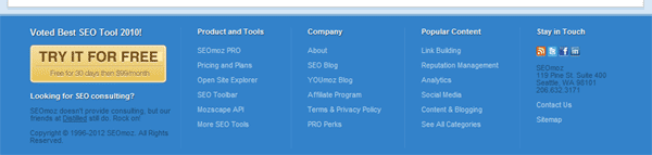 SEOmozのフッタ