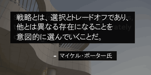 戦略とは、選択とトレードオフであり、他とは異なる存在になることを意図的に選んでいくことだ。- マイケル・ポーター氏