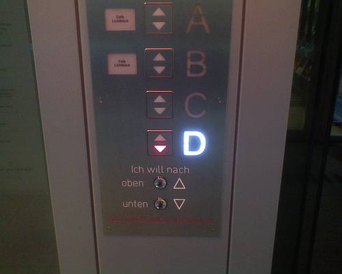 calling an elevator in Innsbruck