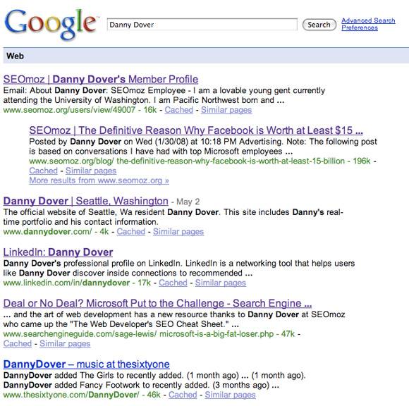 Danny Dover Google SERP