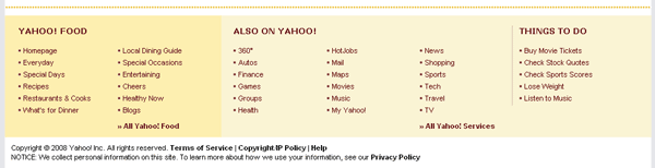Yahoo! Food Footer Links