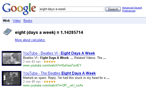 Google Results for Eight Days a Week