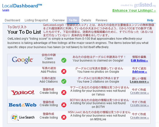 スクリーンショット：GetListed.org(5)
