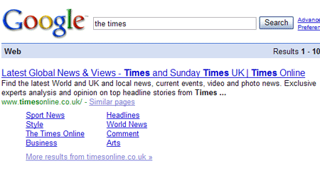 TheTimesOnlineのサイトリンク表示