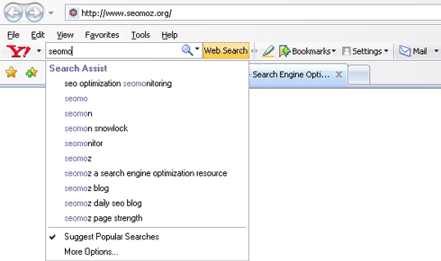 Yahoo!'s Toolbar Search Suggest Function
